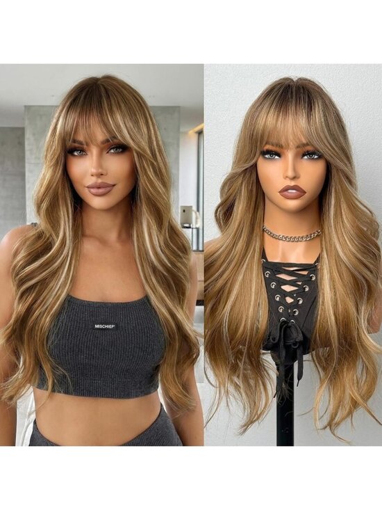 Other - Women's Light Brown 24 Inch Heat Resistant Synthetic Short Wavy Long Curly Wigs